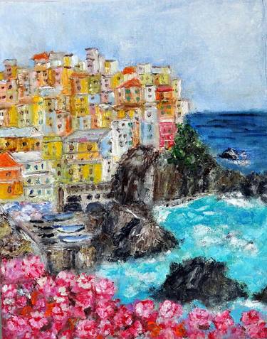 Cinque Terre Landscape Mini Oil Painting thumb