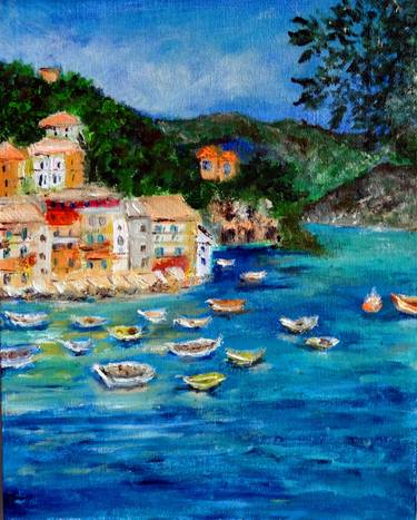 Portofino Seascape Mini Oil Painting thumb