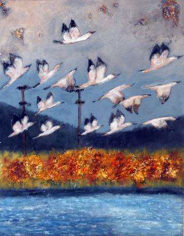 Migratory Birds Mixed Media Painting thumb