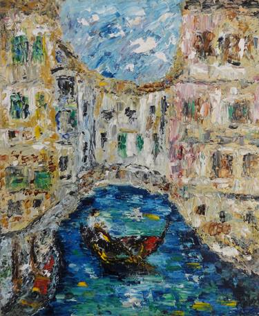 Italy Venice Canal Impasto Oil Art thumb