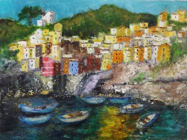 Riomaggiore Cinque Terre Landscape Oil Painting thumb