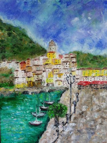 Serene Splendor: Amalfi Coast Italy Oil Painting thumb