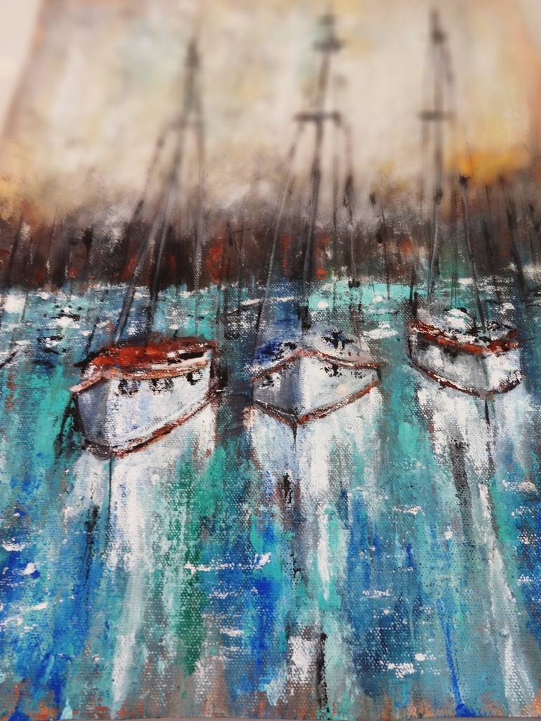 Original Abstract Expressionism Boat Painting by Indrani Ghosh