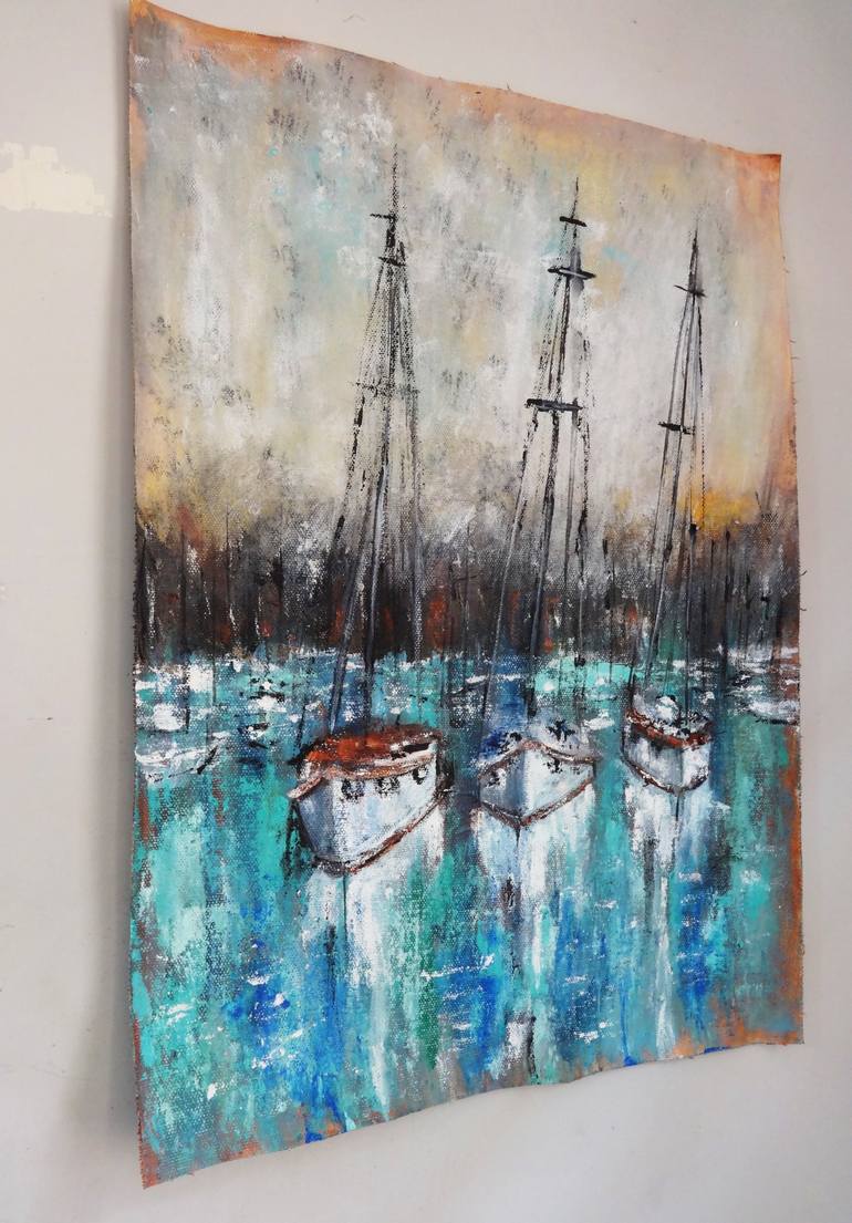 Original Abstract Expressionism Boat Painting by Indrani Ghosh