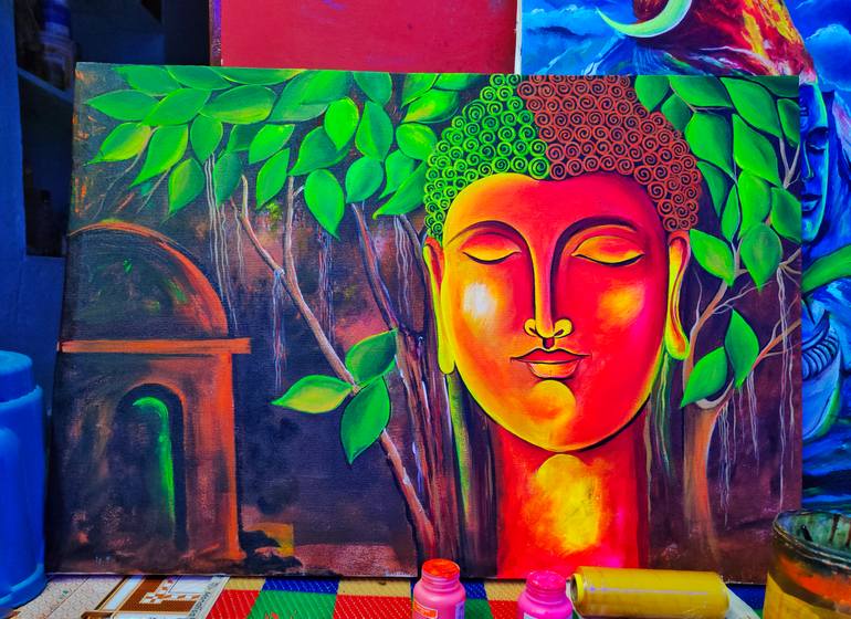 Original Art Deco Religion Painting by Sam Ramteke