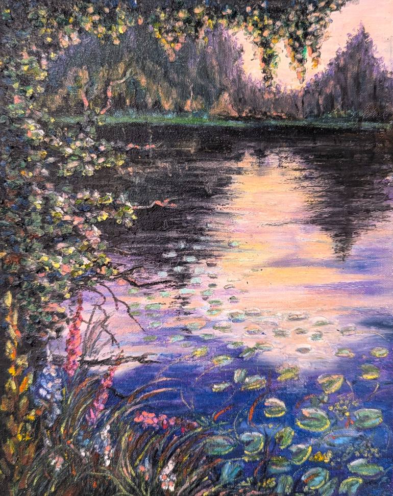 Original Nature Painting by Katy I | Impressionism Art on Pressed Cardboard | The Sunset Light