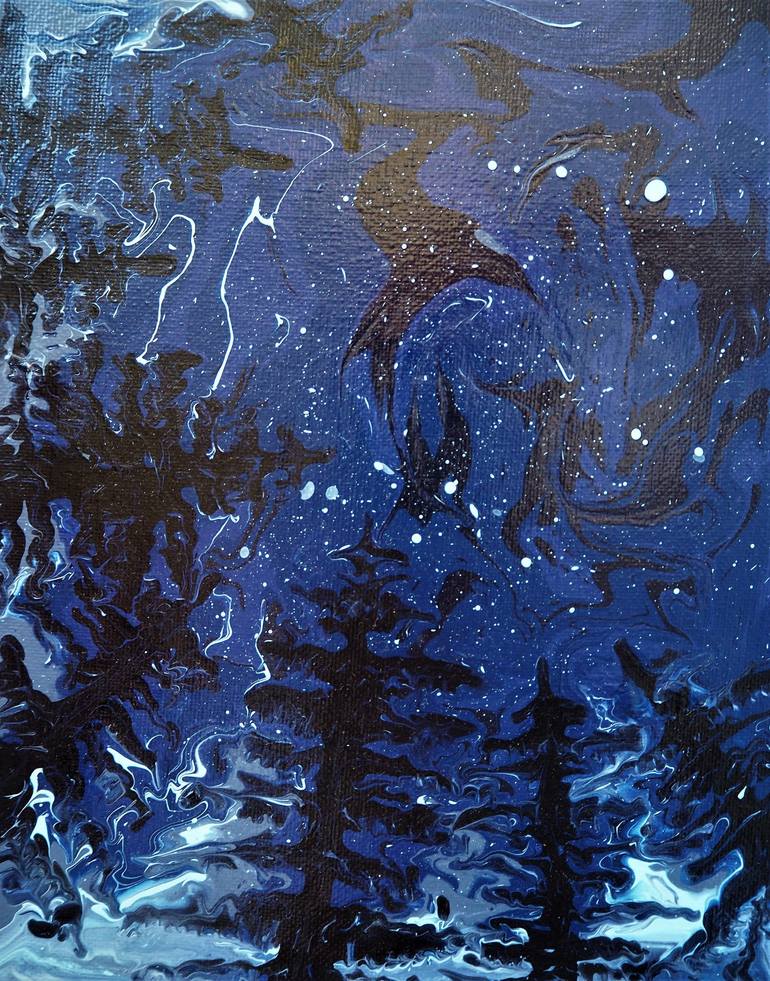Original Nature Painting by Katy I | Abstract Expressionism Art on Canvas | Night in the Forest