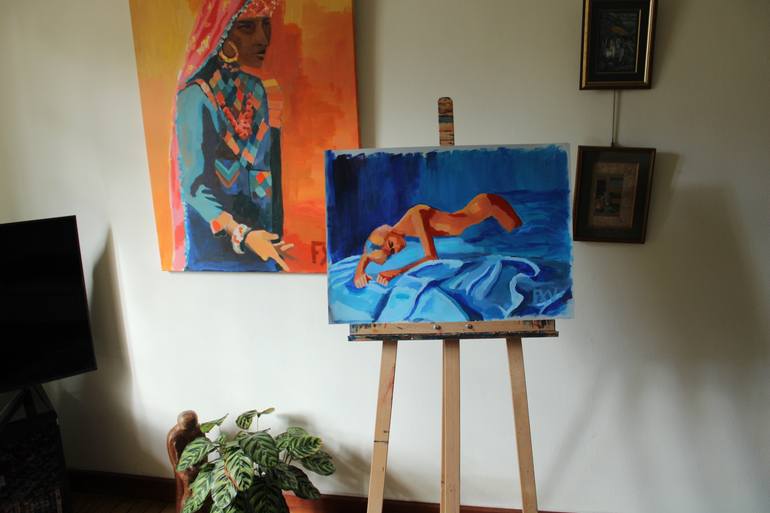 Original Figurative Erotic Painting by Fx Vaudeleau