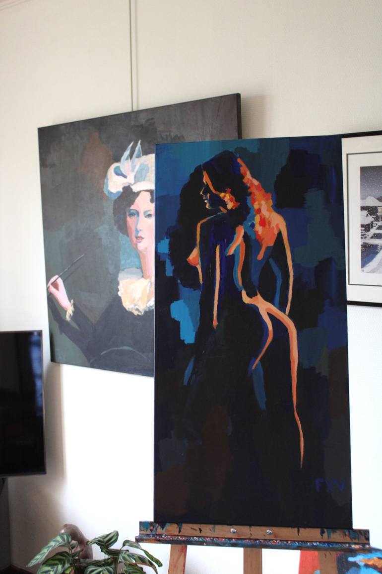 Original Figurative Erotic Painting by FX VAUDELEAU