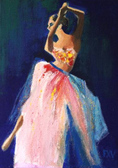 Original Impressionism Women Painting by FX VAUDELEAU