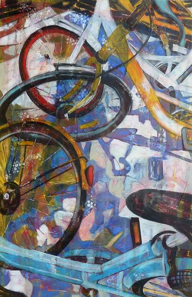 Original Expressionism Bicycle Paintings by Barbara Piatti