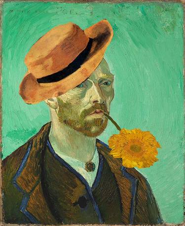 Digital Art Avatar Van Gogh in hat and with sunflower Poster thumb