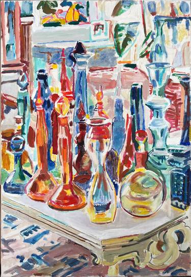 Bottles and vases oil on canvas thumb
