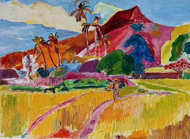 Tahiti landscape following Gauguin oil on canvas thumb
