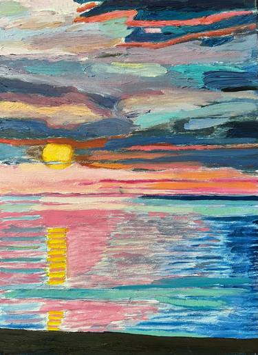 Abstract expressive sea sunset oil thumb