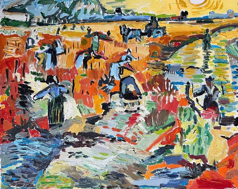 Expressive harvest follow Van Gogh oil on canvas - Print