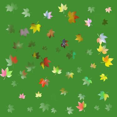 Colorful Leaves on the Green Background thumb