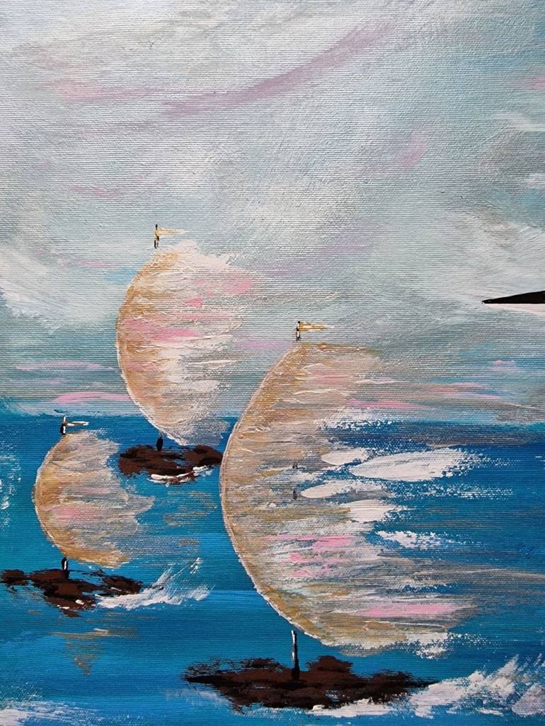 Original Abstract Boat Painting by Alena Yemelianova