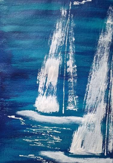 Original Abstract Boat Paintings by Alena Yemelianova