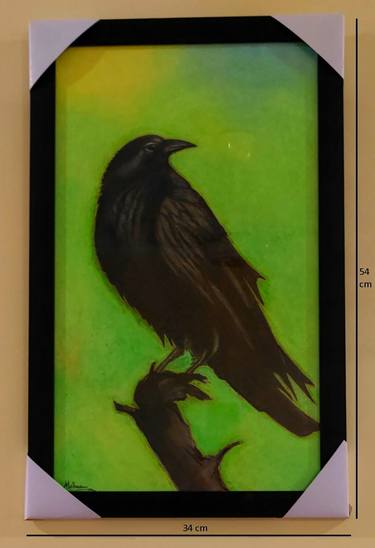 Black Raven Charcoal and Oil Pastels Drawing thumb