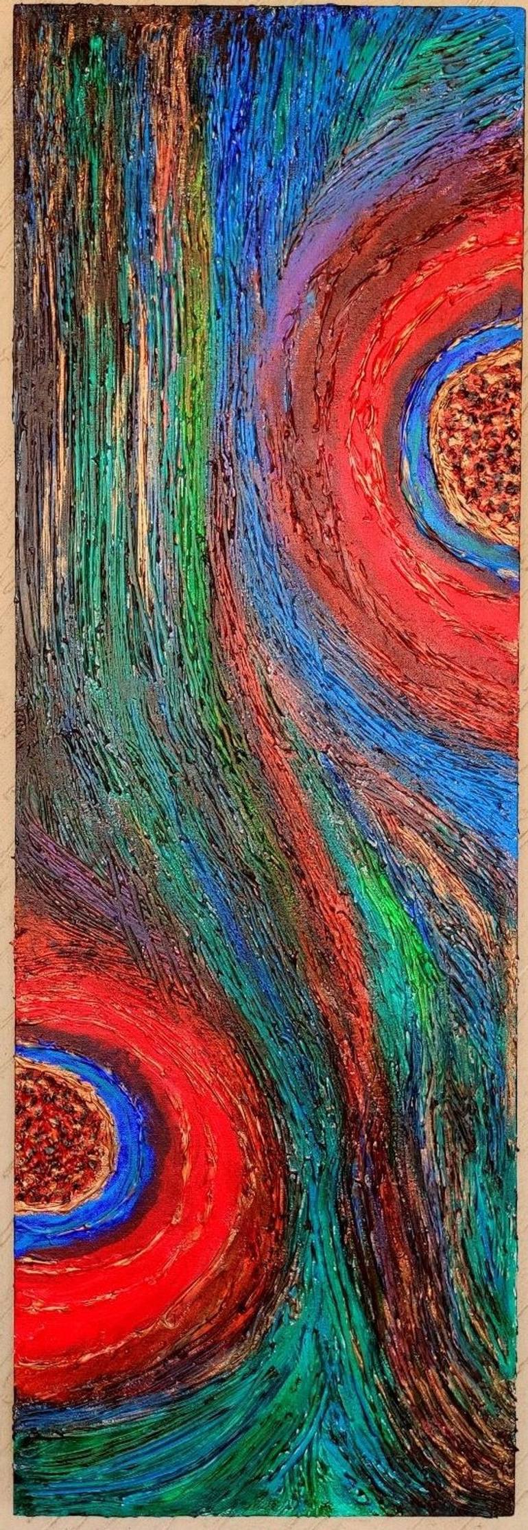 Multicolor Abstract Painting with Modeling Paste Painting by Mobeen Jaffri