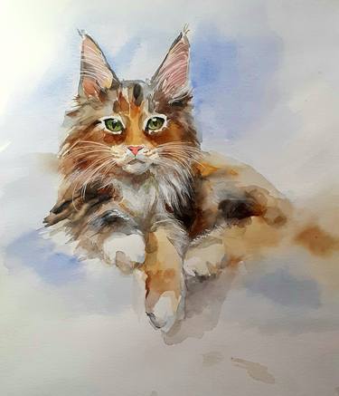 Print of Cats Paintings by Aksana Hatalskaya