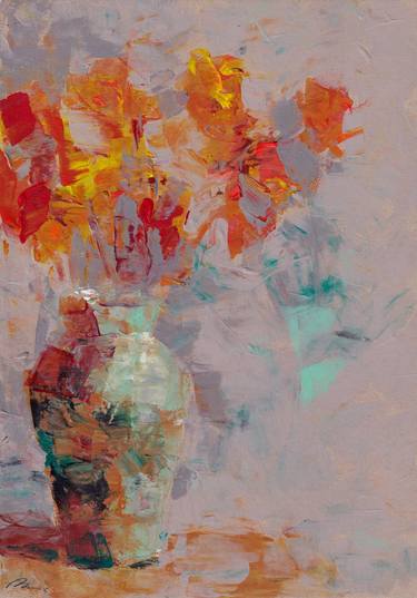 Original Abstract Expressionism Floral Paintings by Rattapon Pirat