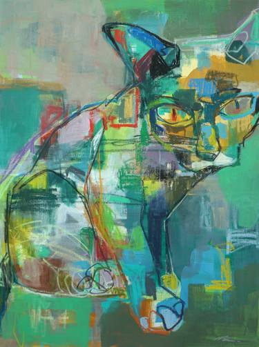 Original Abstract Expressionism Cats Paintings by Rattapon Pirat