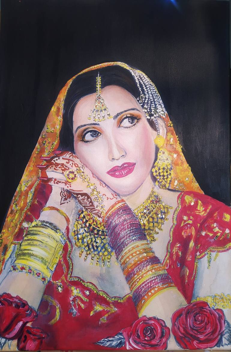 Portrait of a Pakistani bride Painting by Elahe Mawaz | Saatchi Art