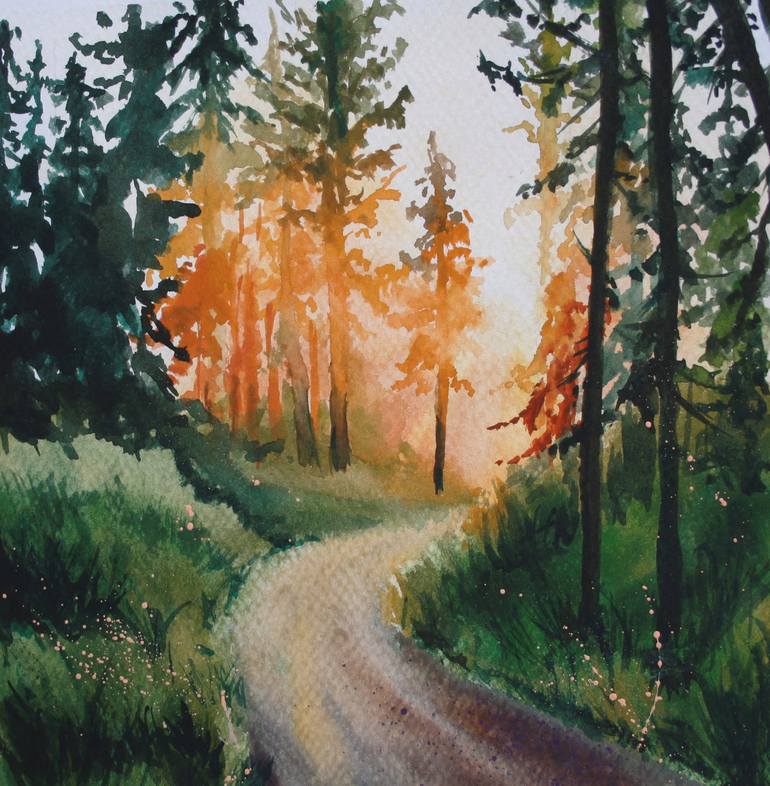 Forest Sunset Watercolor Painting for Beginners