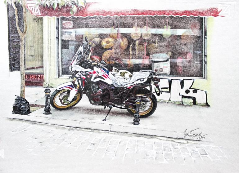 Original Photorealism Bike Drawing by Igor Katliarski