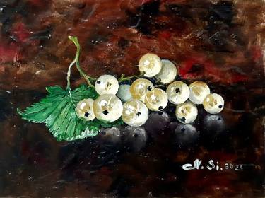"White Currant" Modern small still life with fruits, oil painting of impasto. Realism. thumb