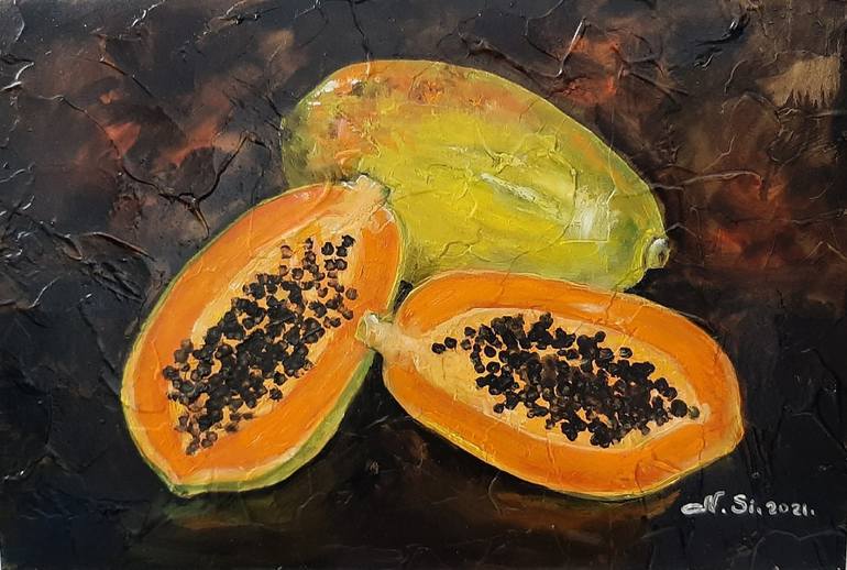 Still Life of Papayas Painting Oil etna.com.pe