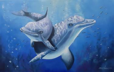 Seascape "Dolphins, children of the ocean" is a picture of freedom, great spaces, and the possibility of choice for any of us. thumb