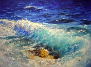 Oil painting Seascape "EMERALD WAVE". The smell of sea waves and the sun. Canvas on stretcher 60cm x 80 cm, 24" x 32". Realism thumb
