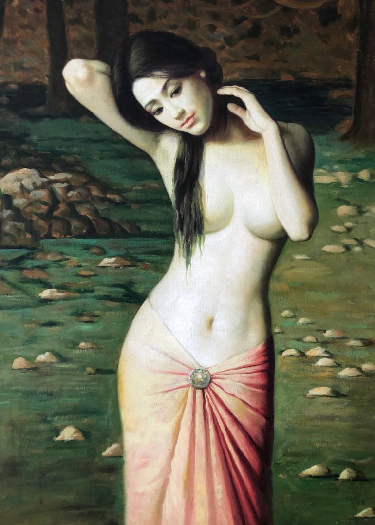 Original Photorealism Nude Painting by Chalida Mingmalee
