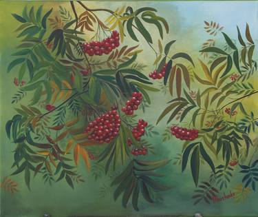 rowan clusters, autumn forest, gift idea, painting as a gift thumb