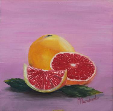 grapefruit, painting in the dining room, painting in the kitchen, modern still life, gift idea thumb