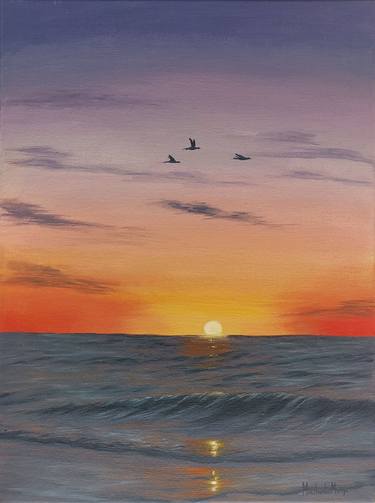 Sunset on the sea, painting as a gift, gift idea thumb