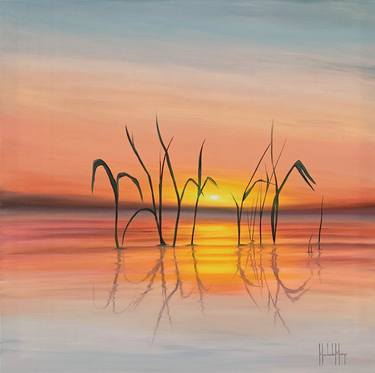 sunset by the lake, painting as a gift, painting in the office thumb