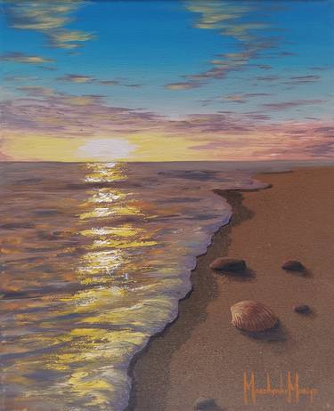 Sea foam at sunset, painting as a gift, gift idea thumb
