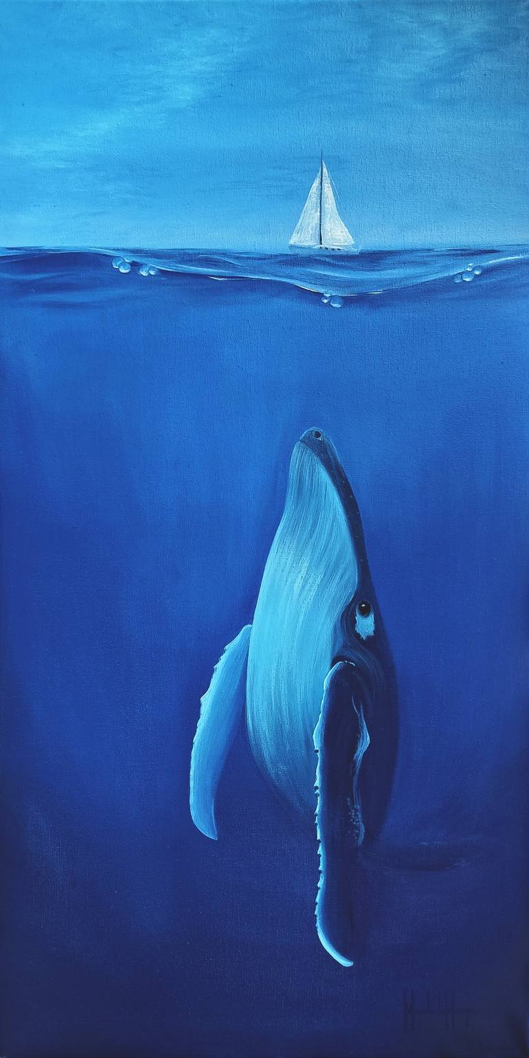 Whale in the ocean painting as a gift Painting by Mariia