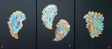 The Triptych Shells Oysters Molluscs Original Painting. thumb