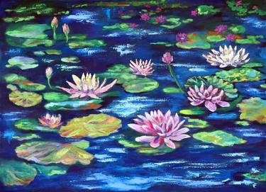 Water Lilies Pond Original Canvas Artwork thumb