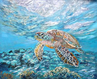 Turtle Original Painting Underwater Wall Art thumb