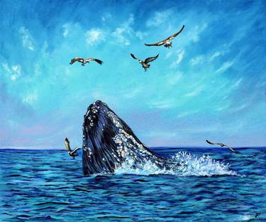 The Blue Whale With Seagulls Underwater Animals. thumb