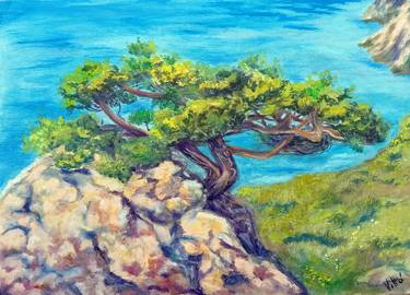 The Sea Pine Tree Painting Original Oil On Canvas Artwork thumb