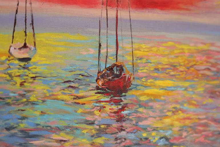 Original Expressionism Sailboat Painting by Viktoriya Filipchenko