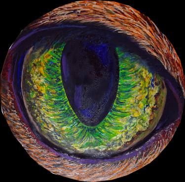 Green Cat's Eye, Animal Painting. thumb