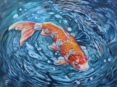 Red Fish Underwater Animals Original Painting. thumb